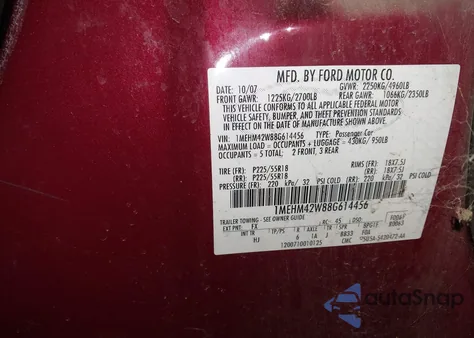 2008 Mercury Sable Premier из США, поврежденный, VIN 1MEHM42W88G612256